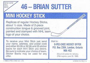 1985-86 O-Pee-Chee Stickers #46 Brian Sutter Back
