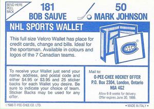 1985-86 O-Pee-Chee Stickers #50 / 181 Mark Johnson / Bob Sauve Back
