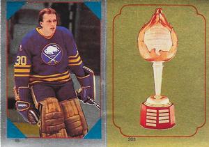 1985-86 O-Pee-Chee Stickers #55 / 203 Tom Barrasso / Hart Trophy Front
