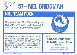 1985-86 O-Pee-Chee Stickers #57 Mel Bridgman Back