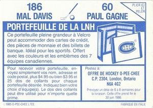 1985-86 O-Pee-Chee Stickers #60 / 186 Paul Gagne / Mal Davis Back