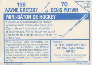 1985-86 O-Pee-Chee Stickers #70 / 198 Denis Potvin / Wayne Gretzky Back