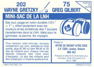 1985-86 O-Pee-Chee Stickers #75 / 202 Greg Gilbert / Wayne Gretzky Back