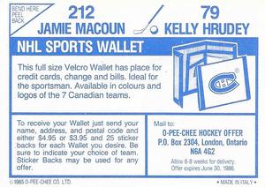 1985-86 O-Pee-Chee Stickers #79 / 212 Kelly Hrudey / Jamie Macoun Back