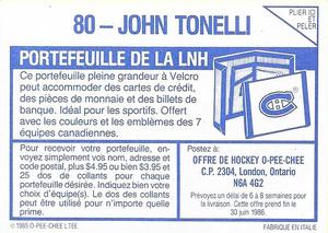 1985-86 O-Pee-Chee Stickers #80 John Tonelli Back