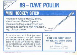 1985-86 O-Pee-Chee Stickers #89 Dave Poulin Back