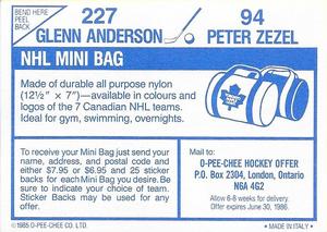 1985-86 O-Pee-Chee Stickers #94 / 227 Peter Zezel / Glenn Anderson Back