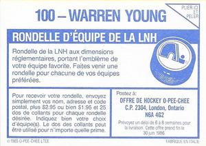 1985-86 O-Pee-Chee Stickers #100 Warren Young Back