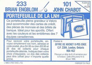 1985-86 O-Pee-Chee Stickers #101 / 233 John Chabot / Brian Engblom Back