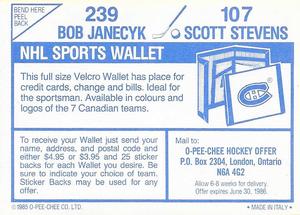 1985-86 O-Pee-Chee Stickers #107 / 239 Scott Stevens / Bob Janecyk Back