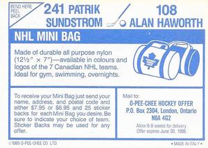 1985-86 O-Pee-Chee Stickers #108 / 241 Alan Haworth / Patrik Sundstrom Back