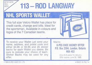 1985-86 O-Pee-Chee Stickers #113 Rod Langway Back