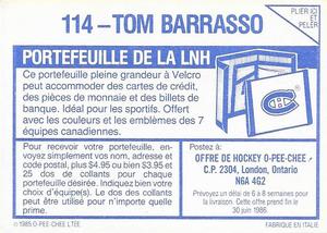1985-86 O-Pee-Chee Stickers #114 Tom Barrasso Back