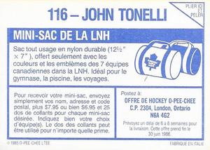 1985-86 O-Pee-Chee Stickers #116 John Tonelli Back