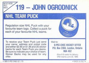 1985-86 O-Pee-Chee Stickers #119 John Ogrodnick Back