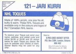 1985-86 O-Pee-Chee Stickers #121 Jari Kurri Back