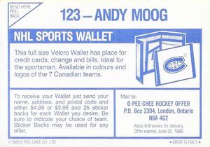 1985-86 O-Pee-Chee Stickers #123 Andy Moog Back