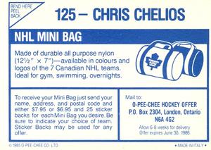 1985-86 O-Pee-Chee Stickers #125 Chris Chelios Back