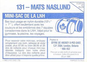 1985-86 O-Pee-Chee Stickers #131 Mats Naslund Back