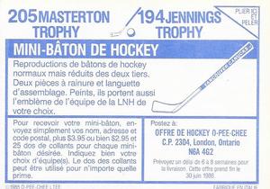1985-86 O-Pee-Chee Stickers #194 / 205 Jennings Trophy / Masterton Trophy Back