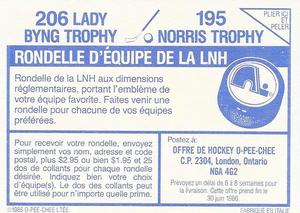 1985-86 O-Pee-Chee Stickers #195 / 206 Norris Trophy / Lady Byng Trophy Back