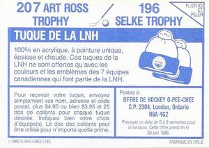 1985-86 O-Pee-Chee Stickers #196 / 207 Selke Trophy / Art Ross Trophy Back