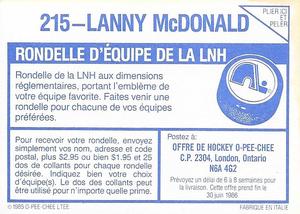 1985-86 O-Pee-Chee Stickers #215 Lanny McDonald Back