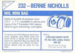 1985-86 O-Pee-Chee Stickers #232 Bernie Nicholls Back