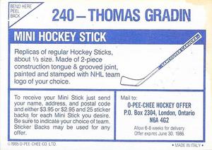 1985-86 O-Pee-Chee Stickers #240 Thomas Gradin Back