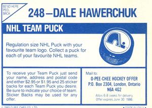 1985-86 O-Pee-Chee Stickers #248 Dale Hawerchuk Back