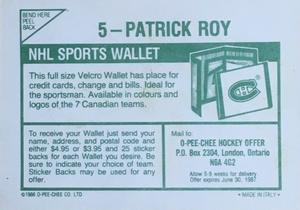 1986-87 O-Pee-Chee Stickers #5 Patrick Roy Back
