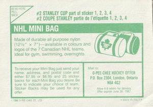 1986-87 O-Pee-Chee Stickers #1 Stanley Cup Finals Back