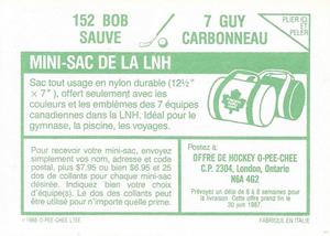 1986-87 O-Pee-Chee Stickers #7 / 152 Guy Carbonneau / Bob Sauve Back