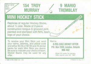 1986-87 O-Pee-Chee Stickers #9 / 154 Mario Tremblay / Troy Murray Back