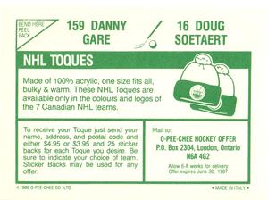 1986-87 O-Pee-Chee Stickers #16 / 159 Doug Soetaert / Danny Gare Back