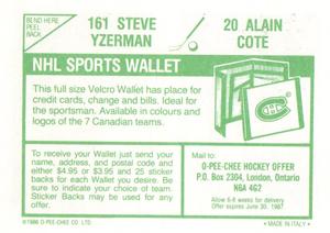 1986-87 O-Pee-Chee Stickers #20 / 161 Alain Cote / Steve Yzerman Back