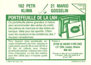 1986-87 O-Pee-Chee Stickers #21 / 162 Mario Gosselin / Petr Klima Back