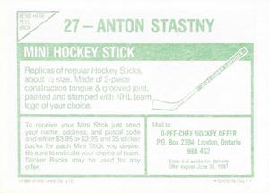1986-87 O-Pee-Chee Stickers #27 Anton Stastny Back