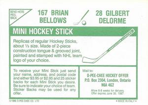 1986-87 O-Pee-Chee Stickers #28 / 167 Gilbert Delorme / Brian Bellows Back