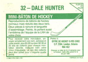 1986-87 O-Pee-Chee Stickers #32 Dale Hunter Back