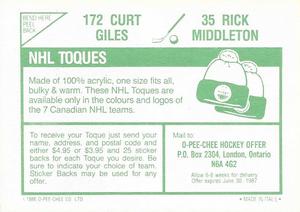 1986-87 O-Pee-Chee Stickers #35 / 172 Rick Middleton / Curt Giles Back