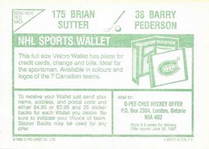 1986-87 O-Pee-Chee Stickers #38 / 175 Barry Pederson / Brian Sutter Back