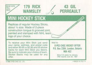 1986-87 O-Pee-Chee Stickers #43 / 179 Gil Perreault / Rick Wamsley Back