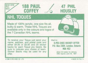 1986-87 O-Pee-Chee Stickers #47 / 188 Phil Housley / Paul Coffey Back