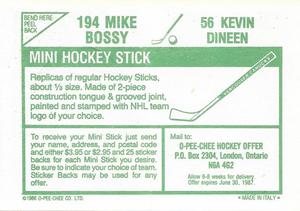 1986-87 O-Pee-Chee Stickers #56 / 194 Kevin Dineen / Mike Bossy Back