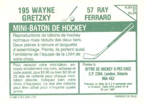 1986-87 O-Pee-Chee Stickers #57 / 195 Ray Ferraro / Wayne Gretzky Back