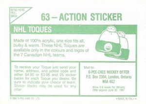 1986-87 O-Pee-Chee Stickers #63 Action Sticker Back