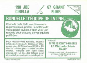 1986-87 O-Pee-Chee Stickers #67 / 198 Grant Fuhr / Joe Cirella Back