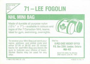 1986-87 O-Pee-Chee Stickers #71 Lee Fogolin Back