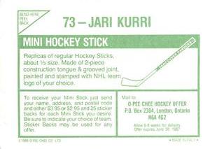 1986-87 O-Pee-Chee Stickers #73 Jari Kurri Back